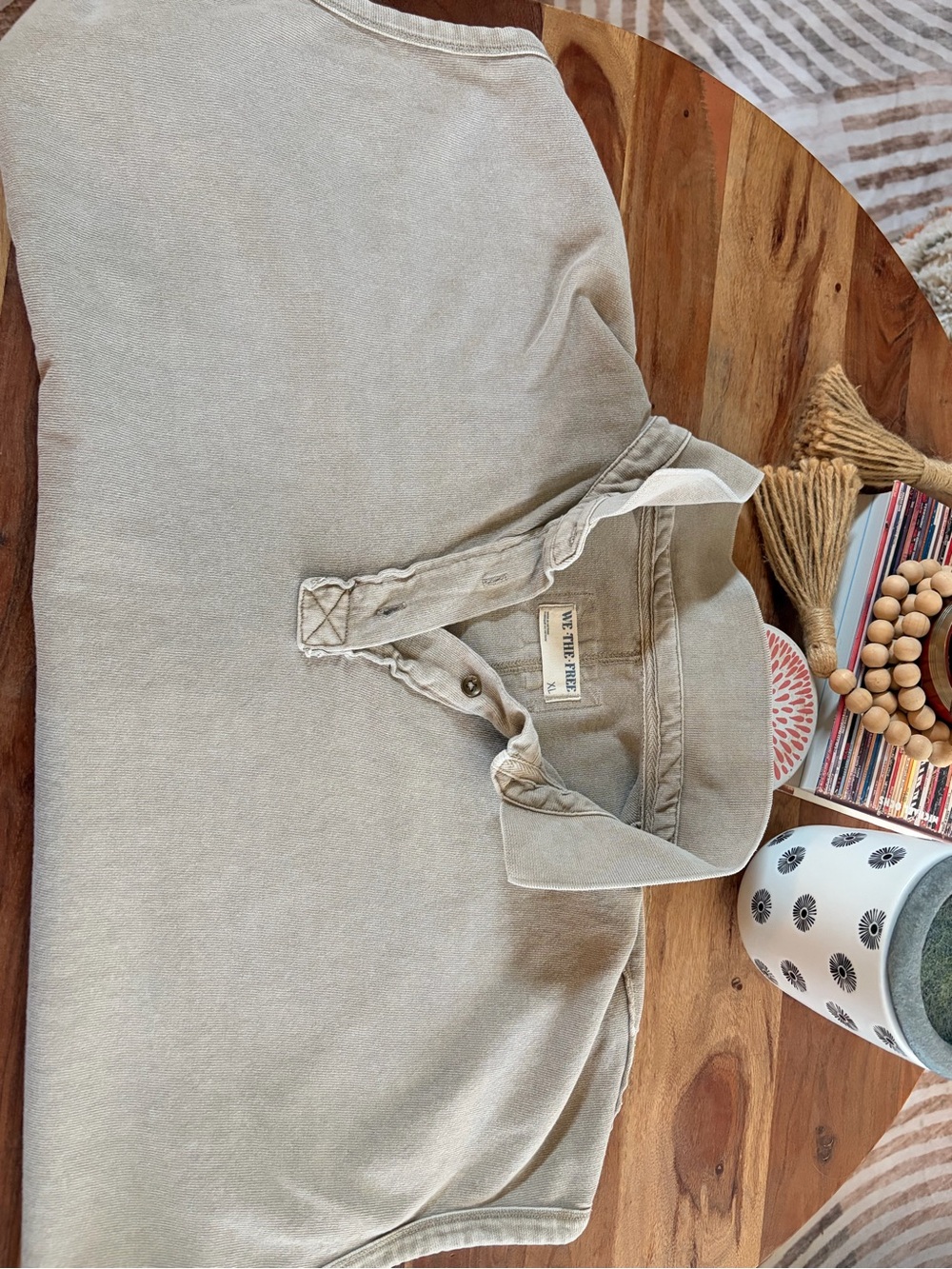 Free People Short Sleeve Polo Tee in Light Beige